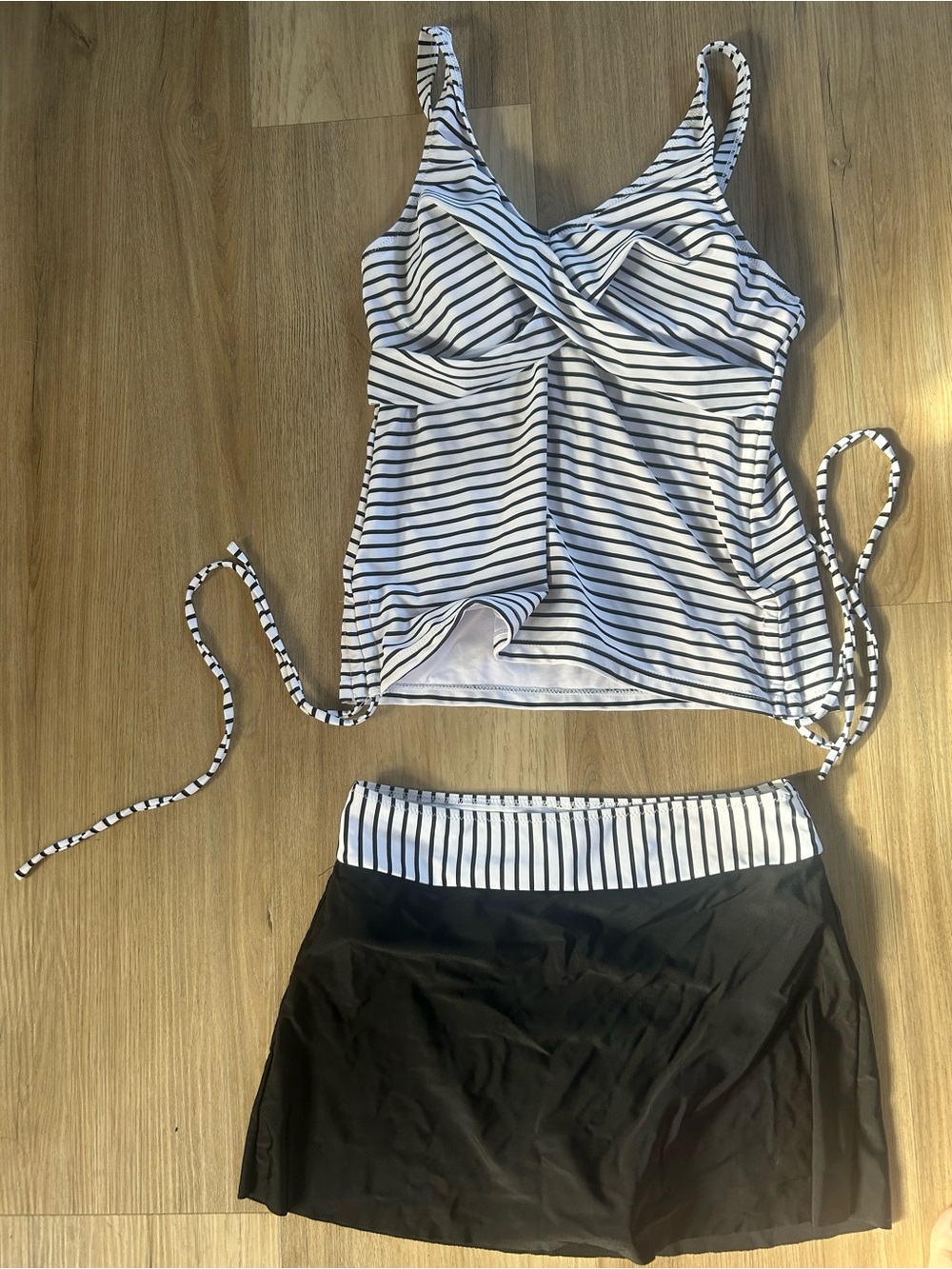 Striped Black & White Tankini Set - Women Swim Bikini